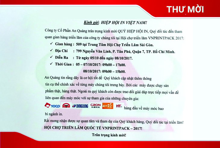 Thư mời tham gia triển lãm Quốc Tế